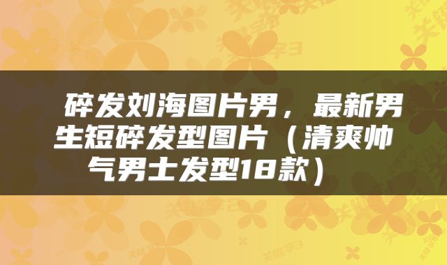 碎发刘海图片男,最新男生短碎发型图片(清爽帅气男士发型18款)