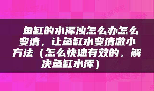  鱼缸的水浑浊怎么办怎么变清，让鱼缸水变清澈小方法（怎么快速有效的，解决鱼缸水浑） 