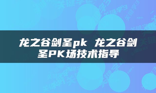 龙之谷剑圣pk 龙之谷剑圣PK场技术指导