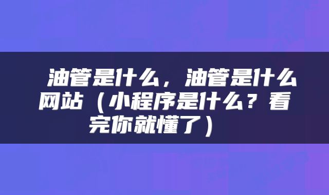 油管是什么,油管是什么网站(小程序是什么?看完你就懂了)