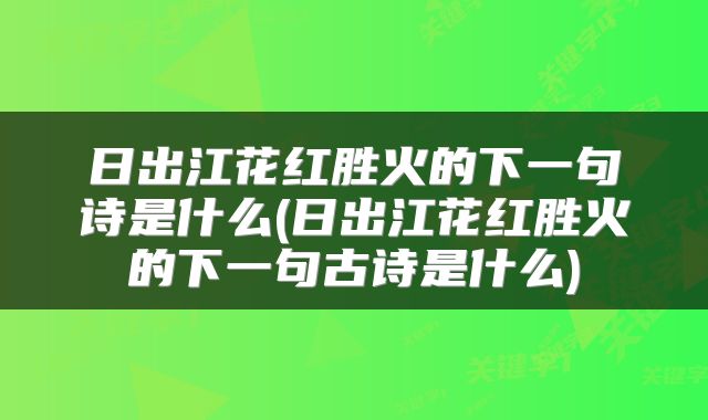 日出江花红胜火的下一句诗是什么(日出江花红胜火的下一句古诗是什么)
