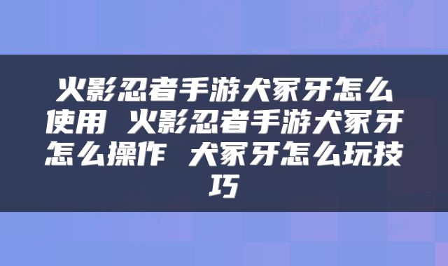 火影忍者手游犬冢牙怎么使用 火影忍者手游犬冢牙怎么操作 犬冢牙怎么玩技巧