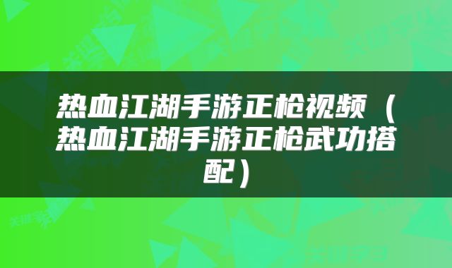 热血江湖手游正枪视频（热血江湖手游正枪武功搭配）