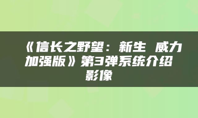《信长之野望：新生 威力加强版》第3弹系统介绍影像