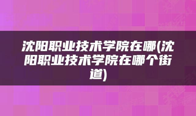沈阳职业技术学院在哪(沈阳职业技术学院在哪个街道)