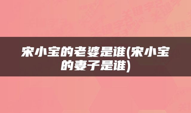 宋小宝的老婆是谁(宋小宝的妻子是谁)
