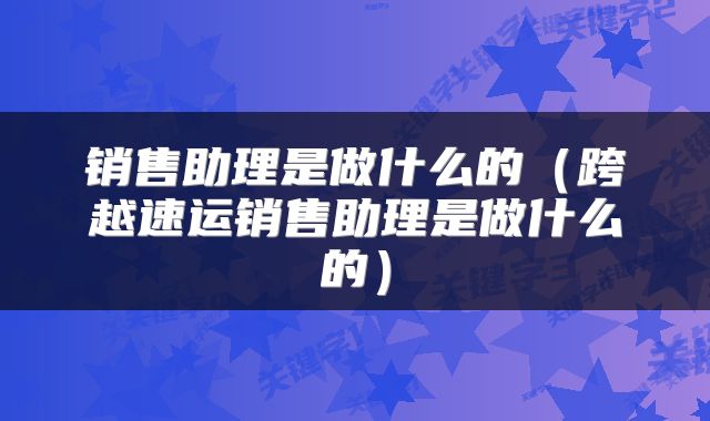 销售助理是做什么的(跨越速运销售助理是做什么的)
