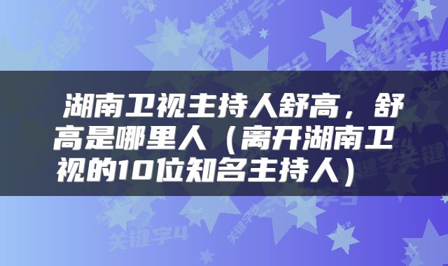  湖南卫视主持人舒高，舒高是哪里人（离开湖南卫视的10位知名主持人） 