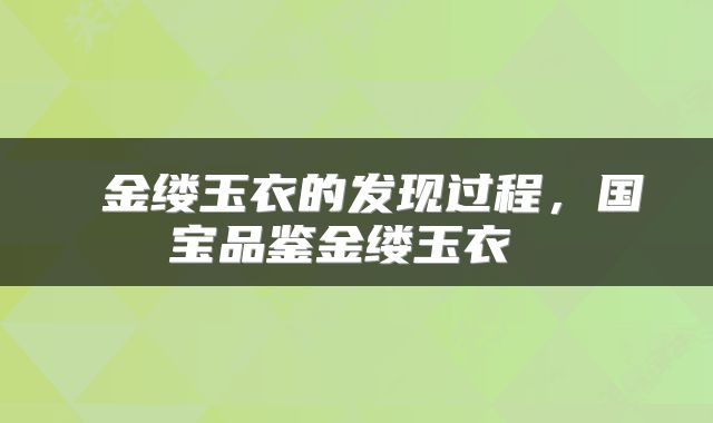  金缕玉衣的发现过程，国宝品鉴金缕玉衣 