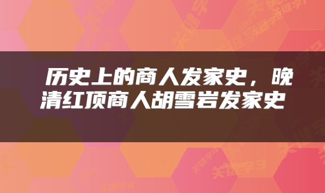 历史上的商人发家史,晚清红顶商人胡雪岩发家史