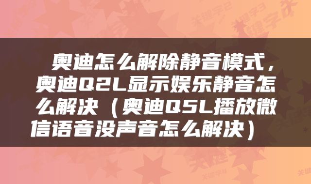 奥迪怎么解除静音模式，奥迪Q2L显示娱乐静音怎么解决（奥迪Q5L播放微信语音没声音怎么解决） 