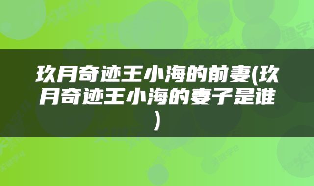 玖月奇迹王小海的前妻(玖月奇迹王小海的妻子是谁)