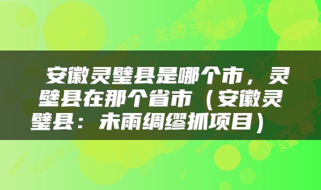 安徽灵璧县是哪个市,灵壁县在那个省市(安徽灵璧县:未雨绸缪抓项目)