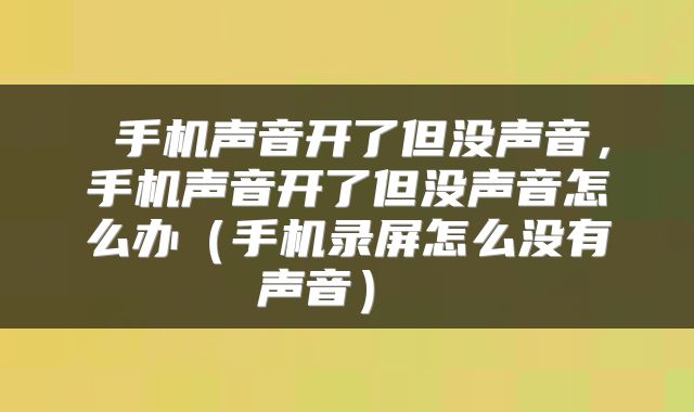 手机声音开了但没声音,手机声音开了但没声音怎么办(手机录屏怎么没有声音)