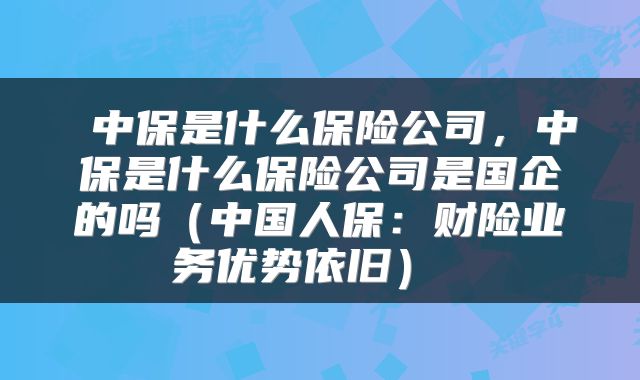 中保是什么保险公司,中保是什么保险公司是国企的吗(中国人保:财险业务优势依旧)