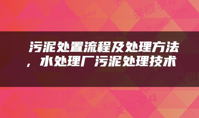 污泥处置流程及处理方法,水处理厂污泥处理技术