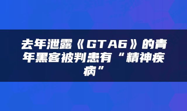 去年泄露《GTA6》的青年黑客被判患有“精神疾病”