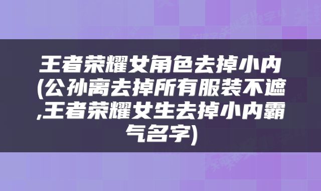 王者荣耀女角色去掉小内(公孙离去掉所有服装不遮,王者荣耀女生去掉小内霸气名字)