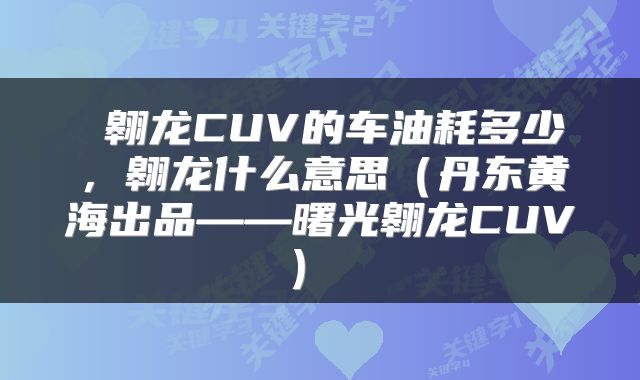  翱龙CUV的车油耗多少，翱龙什么意思（丹东黄海出品——曙光翱龙CUV） 