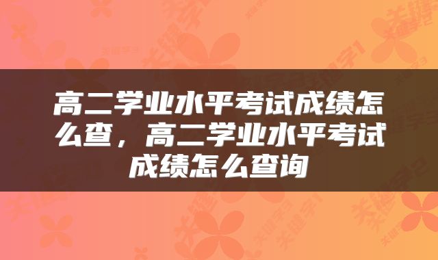 高二学业水平考试成绩怎么查，高二学业水平考试成绩怎么查询