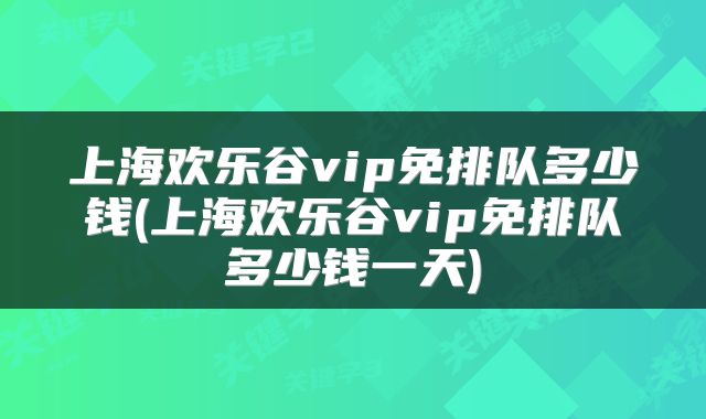 上海欢乐谷vip免排队多少钱(上海欢乐谷vip免排队多少钱一天)