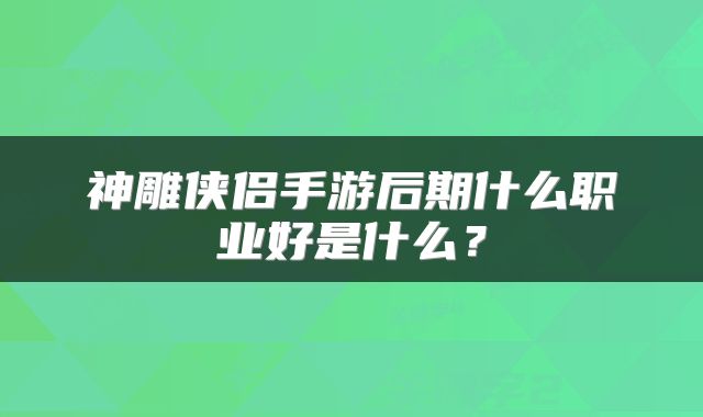 神雕侠侣手游后期什么职业好是什么？
