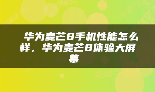  华为麦芒8手机性能怎么样，华为麦芒8体验大屏幕 