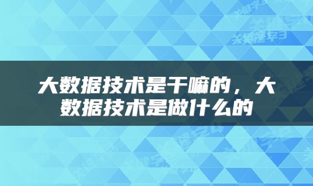 大数据技术是干嘛的，大数据技术是做什么的