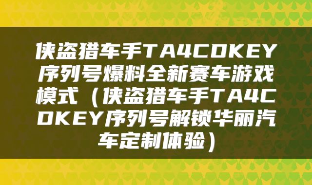 侠盗猎车手TA4CDKEY序列号爆料全新赛车游戏模式（侠盗猎车手TA4CDKEY序列号解锁华丽汽车定制体验）