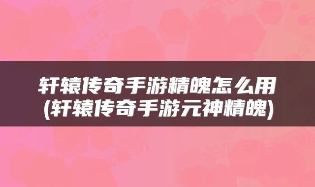 轩辕传奇手游精魄怎么用(轩辕传奇手游元神精魄)