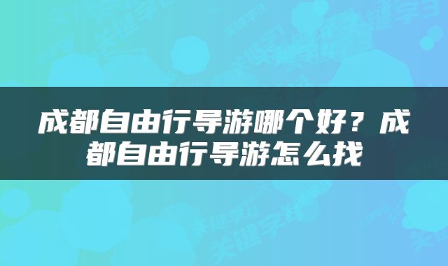 成都自由行导游哪个好？成都自由行导游怎么找