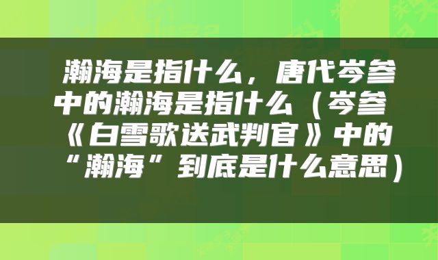 瀚海是指什么,唐代岑参中的瀚海是指什么(岑参《白雪歌送武判官》中的“瀚海”到底是什么意思)