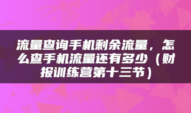 流量查询手机剩余流量，怎么查手机流量还有多少（财报训练营第十三节）