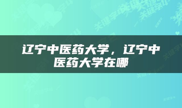 辽宁中医药大学，辽宁中医药大学在哪
