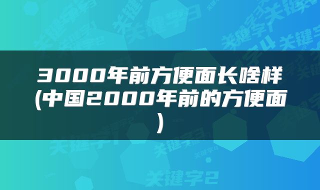 3000年前方便面长啥样(中国2000年前的方便面)