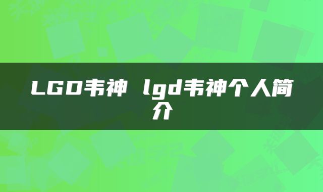 LGD韦神 lgd韦神个人简介