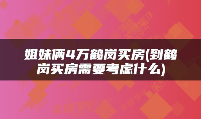 姐妹俩4万鹤岗买房(到鹤岗买房需要考虑什么)