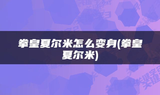 拳皇夏尔米怎么变身(拳皇夏尔米)