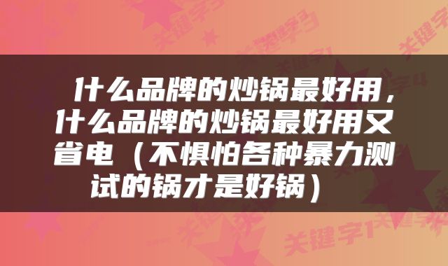  什么品牌的炒锅最好用，什么品牌的炒锅最好用又省电（不惧怕各种暴力测试的锅才是好锅） 