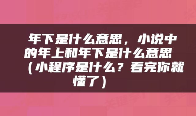  年下是什么意思，小说中的年上和年下是什么意思（小程序是什么？看完你就懂了） 