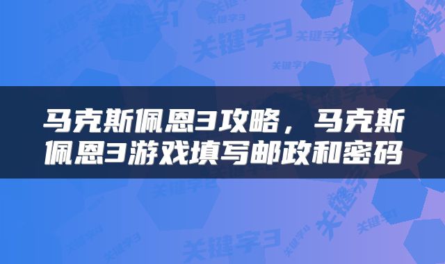 马克斯佩恩3攻略，马克斯佩恩3游戏填写邮政和密码