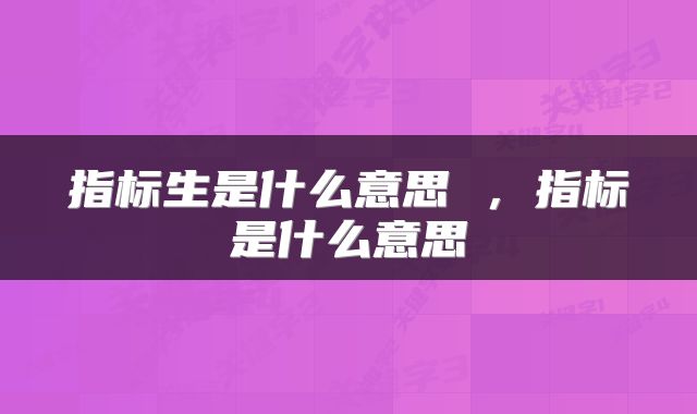 指标生是什么意思 ，指标是什么意思