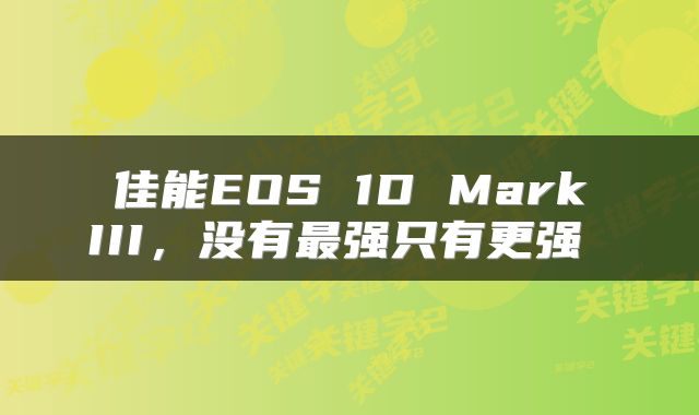  佳能EOS 1D Mark III，没有最强只有更强 