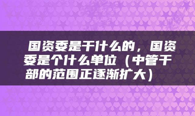  国资委是干什么的，国资委是个什么单位（中管干部的范围正逐渐扩大） 