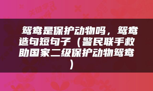  鸳鸯是保护动物吗，鸳鸯造句短句子（警民联手救助国家二级保护动物鸳鸯） 