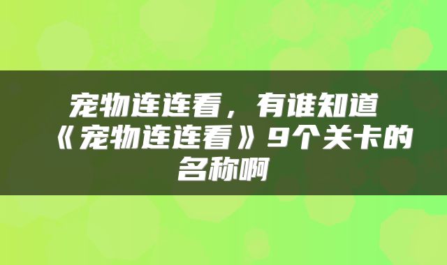 宠物连连看，有谁知道《宠物连连看》9个关卡的名称啊