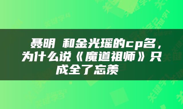 聂明玦和金光瑶的cp名,为什么说《魔道祖师》只成全了忘羡