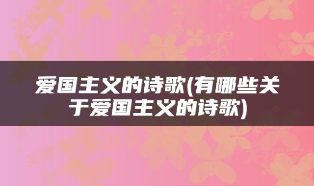 爱国主义的诗歌(有哪些关于爱国主义的诗歌)