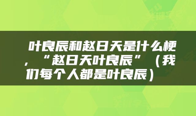 叶良辰和赵日天是什么梗,“赵日天叶良辰”(我们每个人都是叶良辰)