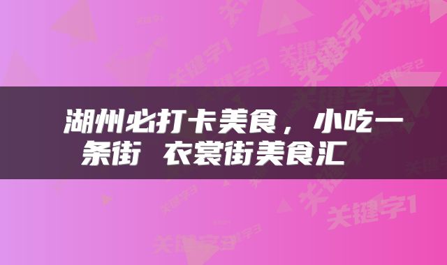  湖州必打卡美食，小吃一条街 衣裳街美食汇 